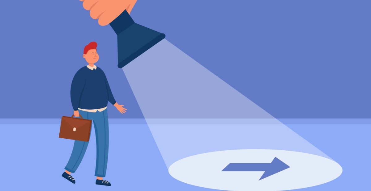 Torch guiding businessman