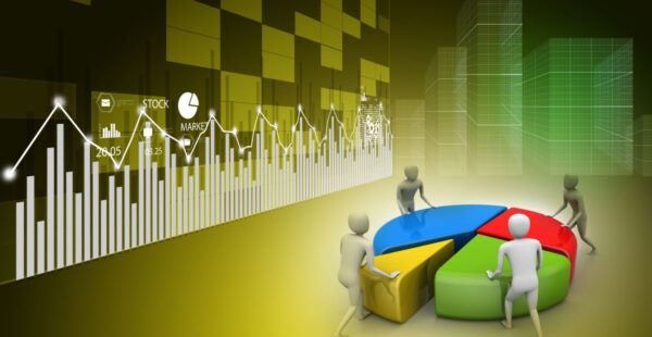 Investment team work with pie