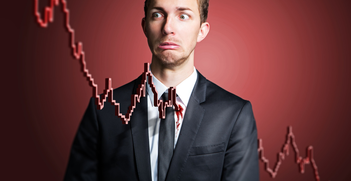 Man skewered by falling graph